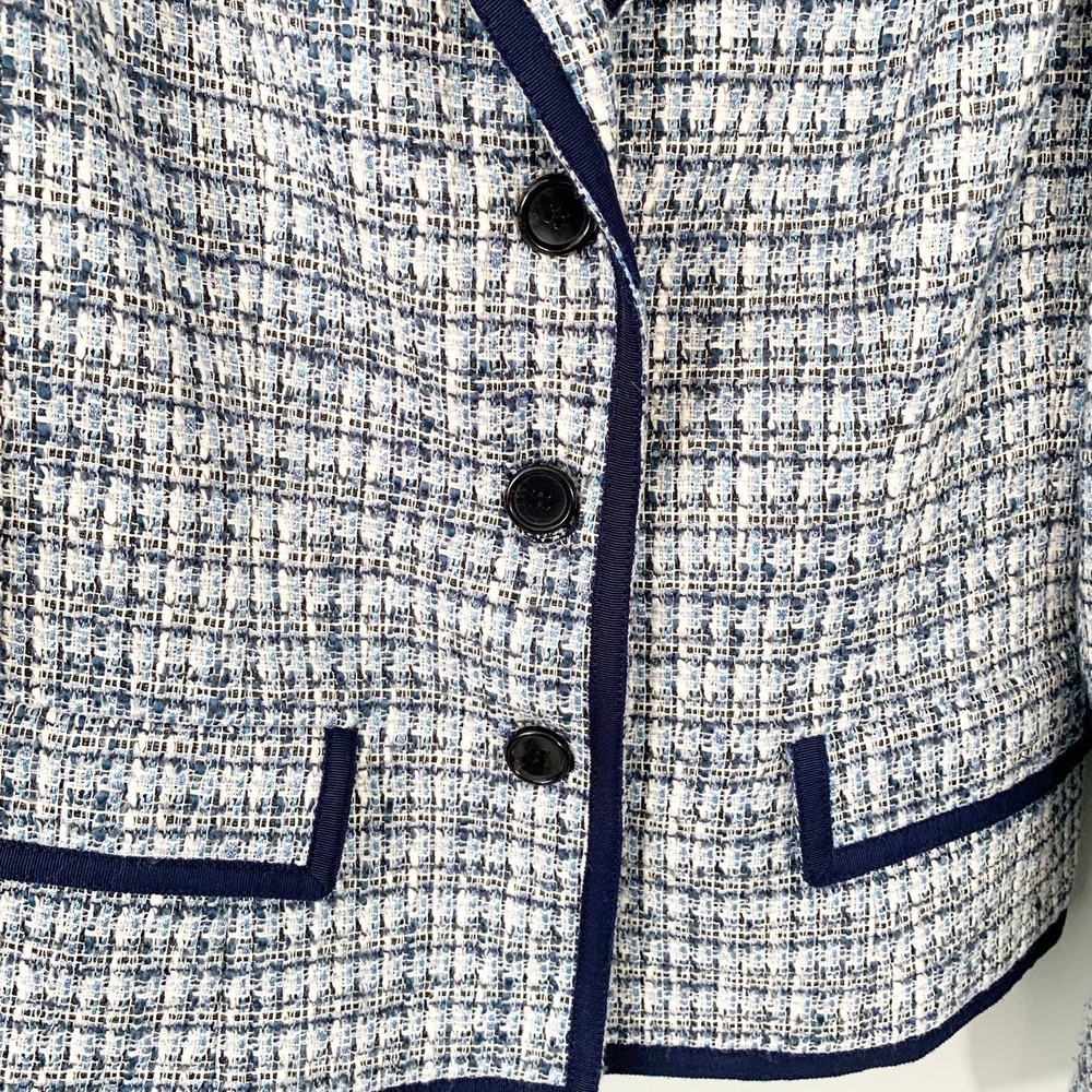 NWOT Talbots Tweed Blazer Women 10 Blue White Grosgrain Trim Textured Jacket - Picture 4 of 11